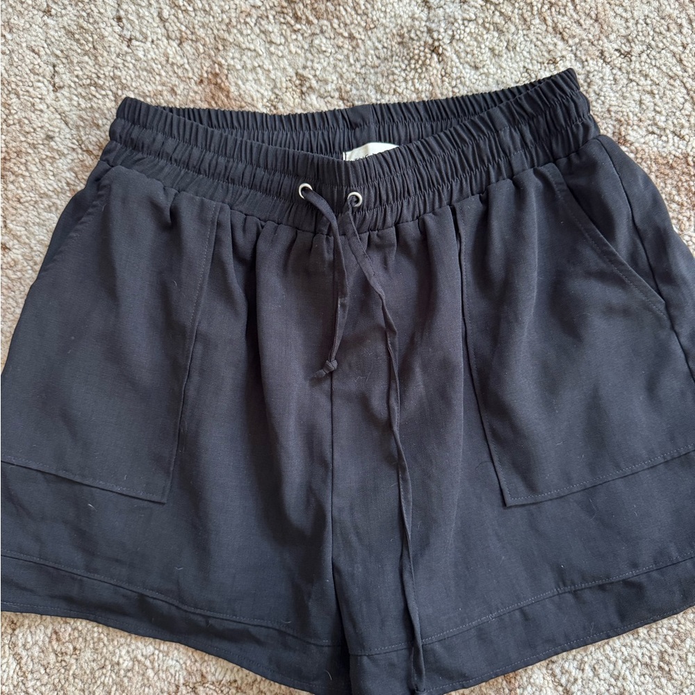 High Waist Black Drawstring Shorts